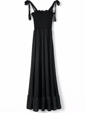 Summersalt Black Smocked Maxi Dress Tie Strap Womens Medium